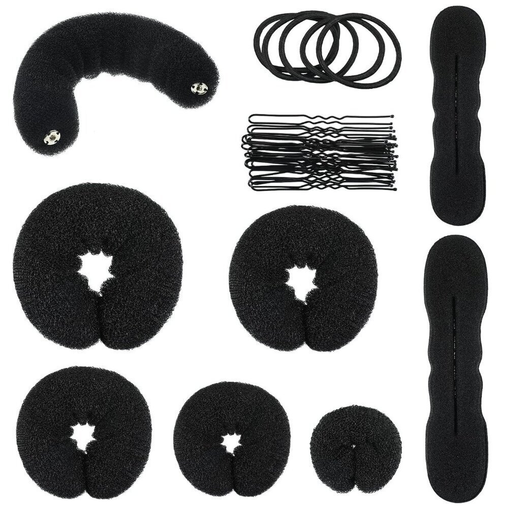 Donut Hair Bun Maker Set Foam Elastics Hairpins DIY Updo Styling Tools